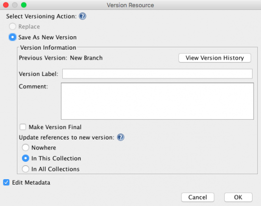 Version resource dialog